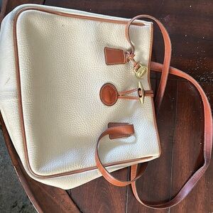 Dooney & Bourke Cream and Tan Shoulder Bag with Gold Hardware
